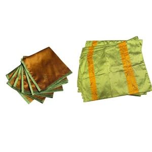Earthy Satiny Placemats & Napkins Set of 12 Green Bronze Poly Silk Floral Fall